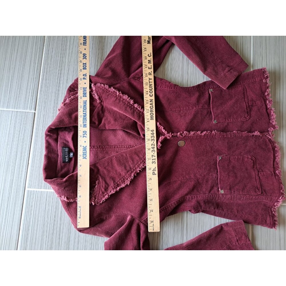 Y2K Wet Seal Corduroy Blazer Jacket Women's Small Burgundy Academia  Raw Hem - Picture 5 of 8